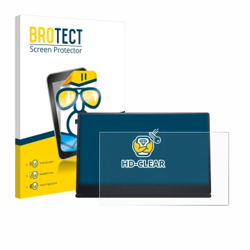 Face avant d’un emballage produit avec le logo de la marque BROTECT. À côté, l’appareil Dell P1424H est représenté avec la pro