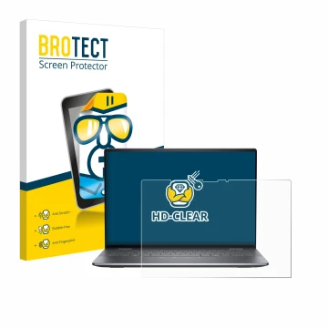 Face avant d’un emballage produit avec le logo de la marque BROTECT. À côté, l’appareil Dell Latitude 9450 2-in-1 est représen