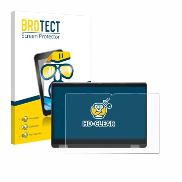 Face avant d’un emballage produit avec le logo de la marque BROTECT. À côté, l’appareil Dell Latitude 5350 2-in-1 est représen