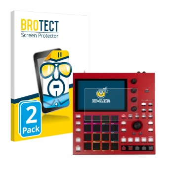 Face avant d’un emballage produit avec le logo de la marque BROTECT. À côté, l’appareil Akai MPC One+ est représenté avec la p