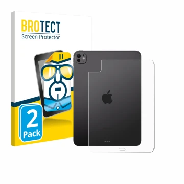 Face avant d’un emballage produit avec le logo de la marque BROTECT. À côté, l’appareil Apple iPad Pro 11