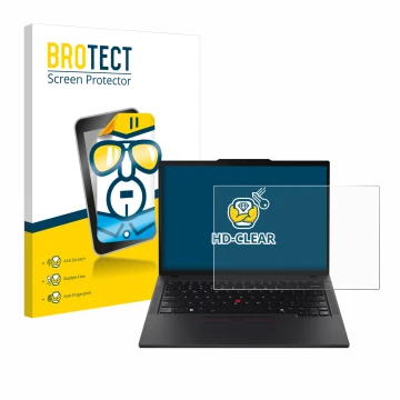 Face avant d’un emballage produit avec le logo de la marque BROTECT. À côté, l’appareil Lenovo ThinkPad T14s Gen 5 est représe