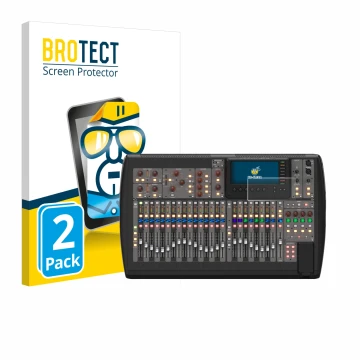 Face avant d’un emballage produit avec le logo de la marque BROTECT. À côté, l’appareil Behringer X32 est représenté avec la p
