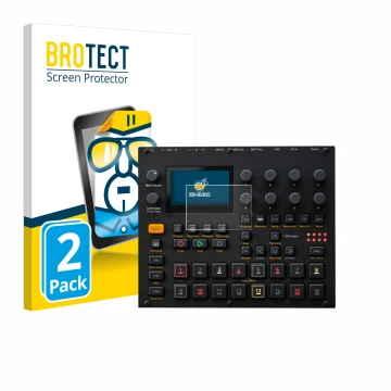 Face avant d’un emballage produit avec le logo de la marque BROTECT. À côté, l’appareil Elektron Digitakt II est représenté av