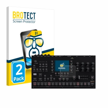 Face avant d’un emballage produit avec le logo de la marque BROTECT. À côté, l’appareil Elektron Octatrack MKII est représenté