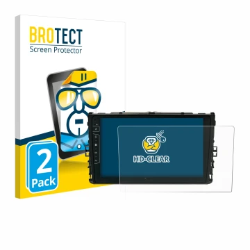 Face avant d’un emballage produit avec le logo de la marque BROTECT. À côté, l’appareil Dynavin D9-T6 est représenté avec la p