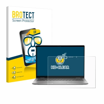 Face avant d’un emballage produit avec le logo de la marque BROTECT. À côté, l’appareil Dell Latitude 7350 2-in-1 est représen