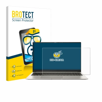 Face avant d’un emballage produit avec le logo de la marque BROTECT. À côté, l’appareil ASUS ZenBook 15 OLED UM3504 est représ