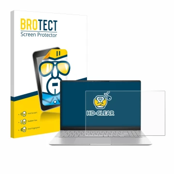 Face avant d’un emballage produit avec le logo de la marque BROTECT. À côté, l’appareil ASUS Vivobook S 15 S5507 est représent