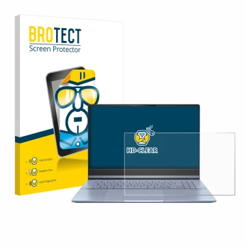 Face avant d’un emballage produit avec le logo de la marque BROTECT. À côté, l’appareil ASUS Vivobook S 15 OLED S5506 est repr