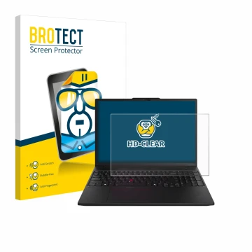 Face avant d’un emballage produit avec le logo de la marque BROTECT. À côté, l’appareil Lenovo ThinkPad P16s Gen 3 est représe