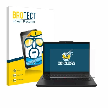 Face avant d’un emballage produit avec le logo de la marque BROTECT. À côté, l’appareil Lenovo ThinkPad L14 Gen 5 est représen