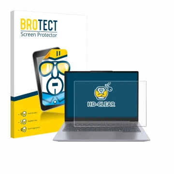 Face avant d’un emballage produit avec le logo de la marque BROTECT. À côté, l’appareil Lenovo ThinkBook 14 Gen 7 est représen