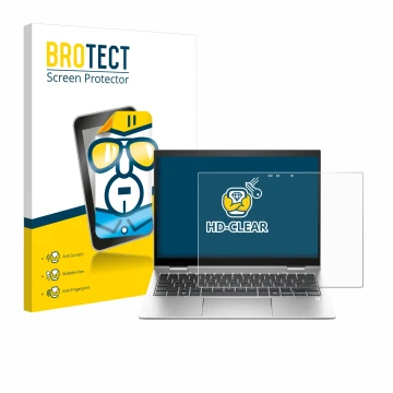 Face avant d’un emballage produit avec le logo de la marque BROTECT. À côté, l’appareil HP Elite x360 830 G11 2-in-1 est repré