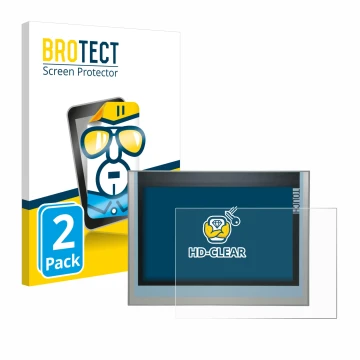 Face avant d’un emballage produit avec le logo de la marque BROTECT. À côté, l’appareil Siemens Simatic HMI TP900 Comfort 6AV2