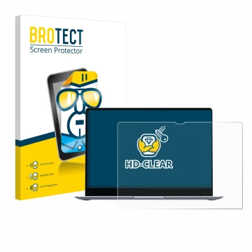 Face avant d’un emballage produit avec le logo de la marque BROTECT. À côté, l’appareil Samsung Galaxy Book4 Edge 14