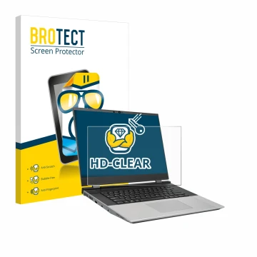 Face avant d’un emballage produit avec le logo de la marque BROTECT. À côté, l’appareil Framework Laptop 16 est représenté ave