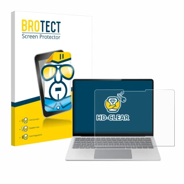 Face avant d’un emballage produit avec le logo de la marque BROTECT. À côté, l’appareil Microsoft Surface Laptop 7 13.8