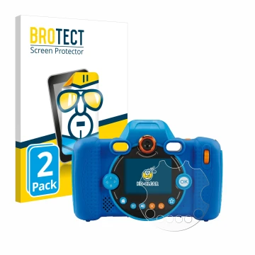 Face avant d’un emballage produit avec le logo de la marque BROTECT. À côté, l’appareil Vtech Kidizoom Duo FX est représenté a
