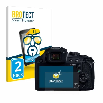 Face avant d’un emballage produit avec le logo de la marque BROTECT. À côté, l’appareil Panasonic Lumix DC-FZ82D est représent