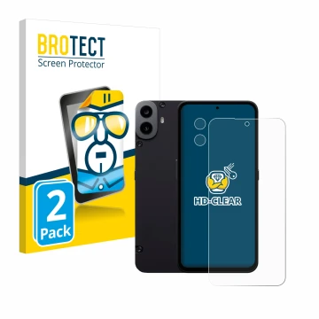 Face avant d’un emballage produit avec le logo de la marque BROTECT. À côté, l’appareil Nothing CMF Phone 1 (Avant+Caméra) est