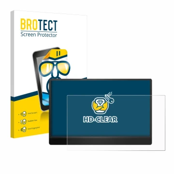 Face avant d’un emballage produit avec le logo de la marque BROTECT. À côté, l’appareil MSI Pro MP161 E2 est représenté avec l