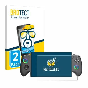 Face avant d’un emballage produit avec le logo de la marque BROTECT. À côté, l’appareil OneXPlayer X1 Mini est représenté avec