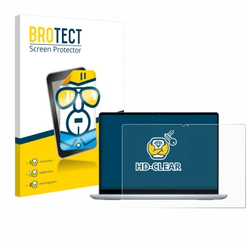 Face avant d’un emballage produit avec le logo de la marque BROTECT. À côté, l’appareil Dell Inspiron 14 7440 2-in-1 est repré