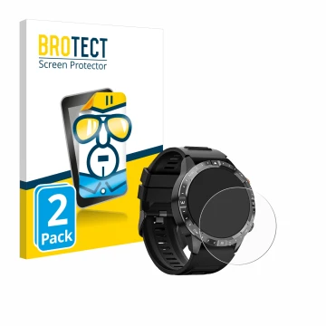 Face avant d’un emballage produit avec le logo de la marque BROTECT. À côté, l’appareil Sanorum Smartwatch 1.43