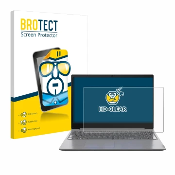 Face avant d’un emballage produit avec le logo de la marque BROTECT. À côté, l’appareil Lenovo 15.6