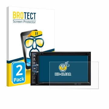 Face avant d’un emballage produit avec le logo de la marque BROTECT. À côté, l’appareil Alpine INE-W611D est représenté avec l