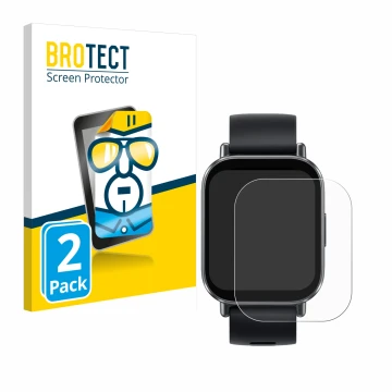 Face avant d’un emballage produit avec le logo de la marque BROTECT. À côté, l’appareil Xiaomi Redmi Watch 5 Active est représ