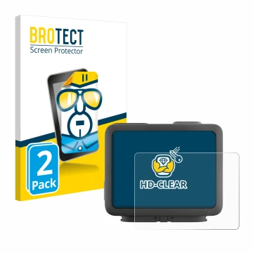 Face avant d’un emballage produit avec le logo de la marque BROTECT. À côté, l’appareil GoPro Hero 4k est représenté avec la p