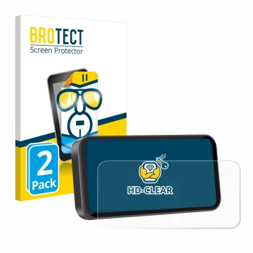 Face avant d’un emballage produit avec le logo de la marque BROTECT. À côté, l’appareil Carpuride W603D 6.3