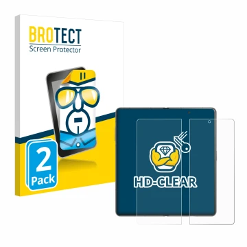 Face avant d’un emballage produit avec le logo de la marque BROTECT. À côté, l’appareil Honor Magic V3 (inneres Display) est r