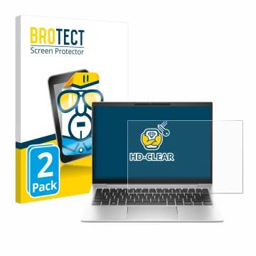 Face avant d’un emballage produit avec le logo de la marque BROTECT. À côté, l’appareil HP EliteBook 830 G11 est représenté av
