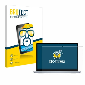 Face avant d’un emballage produit avec le logo de la marque BROTECT. À côté, l’appareil Dell Inspiron 14 7445 2-in-1 est repré