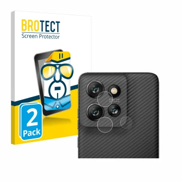 Face avant d’un emballage produit avec le logo de la marque BROTECT. À côté, l’appareil Motorola ThinkPhone 25 (Caméra UNIQUEM