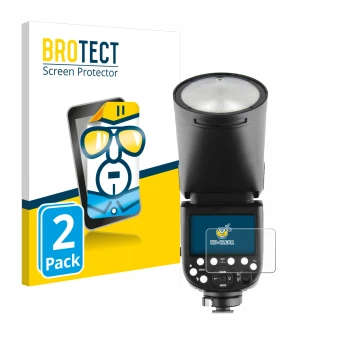 Face avant d’un emballage produit avec le logo de la marque BROTECT. À côté, l’appareil Godox TT685 II est représenté avec la 