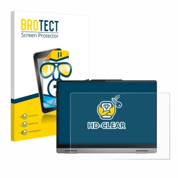 Face avant d’un emballage produit avec le logo de la marque BROTECT. À côté, l’appareil Lenovo IdeaPad 5x 2-in-1 Gen 9 14