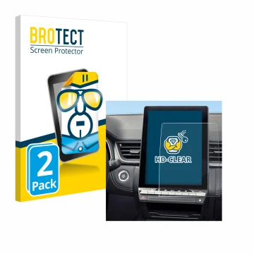 Face avant d’un emballage produit avec le logo de la marque BROTECT. À côté, l’appareil Renault Symbioz 2024 est représenté av