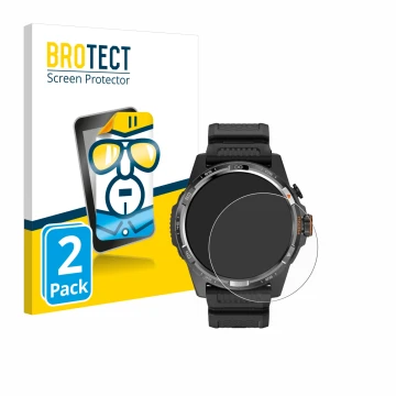 Face avant d’un emballage produit avec le logo de la marque BROTECT. À côté, l’appareil Mobvoi Ticwatch Atlas est représenté a