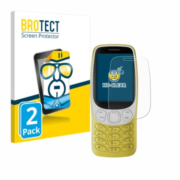 Face avant d’un emballage produit avec le logo de la marque BROTECT. À côté, l’appareil Nokia 3210 est représenté avec la prot