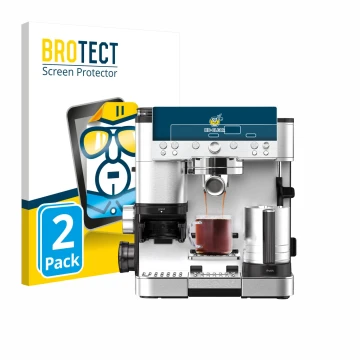 Face avant d’un emballage produit avec le logo de la marque BROTECT. À côté, l’appareil Ninja Luxe Cafe Premier ES601EU est re