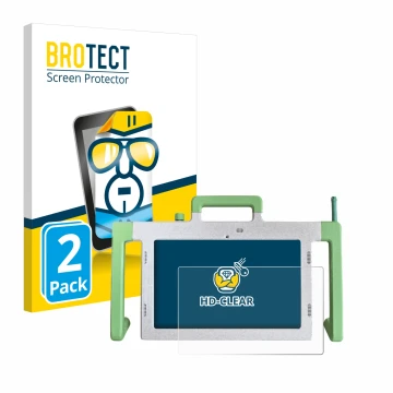 Face avant d’un emballage produit avec le logo de la marque BROTECT. À côté, l’appareil Telemarie Tablet 10.1