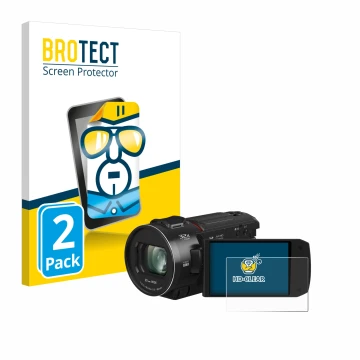 Face avant d’un emballage produit avec le logo de la marque BROTECT. À côté, l’appareil Panasonic HC-VX3 est représenté avec l