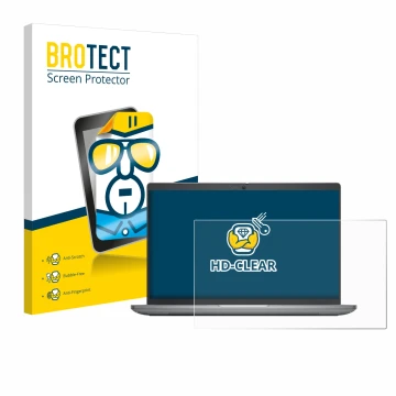 Face avant d’un emballage produit avec le logo de la marque BROTECT. À côté, l’appareil Dell Latitude 5450 Laptop 14