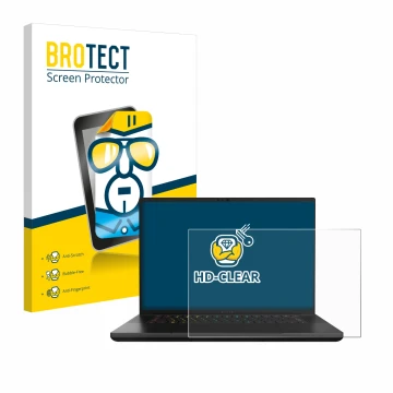 Face avant d’un emballage produit avec le logo de la marque BROTECT. À côté, l’appareil Razer Blade 16 2024 est représenté ave