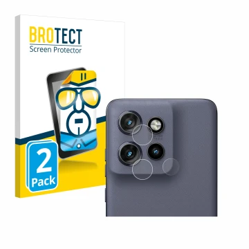 Face avant d’un emballage produit avec le logo de la marque BROTECT. À côté, l’appareil Motorola Edge 50 Neo (Caméra UNIQUEMEN