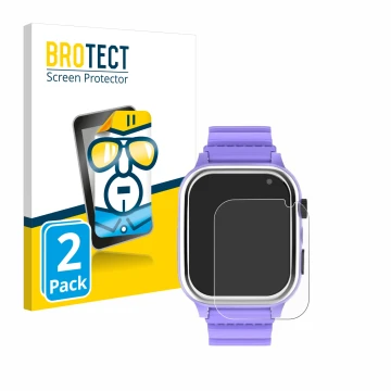 Face avant d’un emballage produit avec le logo de la marque BROTECT. À côté, l’appareil Jubunrer Kids Smartwatch est représent
